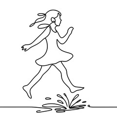 Obraz premium Girl jumping in puddle in continuous line drawing