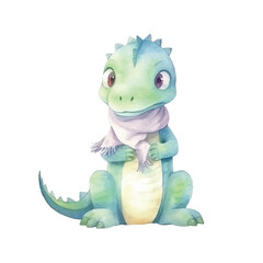 dinosaur stretching cute watercolors illustration on white background