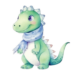 dinosaur stretching cute watercolors illustration on white background