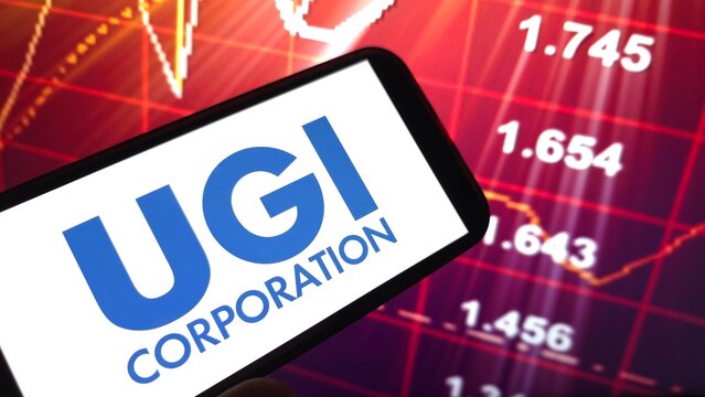 Konskie, Poland - March 27, 2025: UGI Corporation company logo displayed on mobile phone