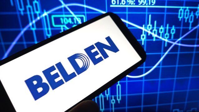Konskie, Poland - March 27, 2025: Belden company logo displayed on mobile phone