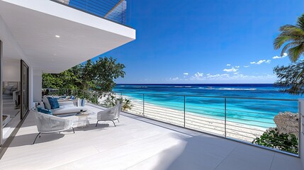 Fototapeta premium Luxury Beachfront Condo: Ocean View Terrace