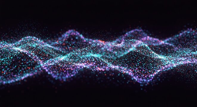 Abstract Particle Waves: Mesmerizing abstract visualization of flowing particle waves, a vibrant tapestry of colors dancing against a dark expanse, inviting exploration of digital artistry.