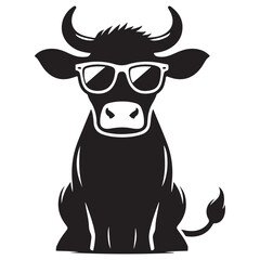 Cool Bull Silhouette Vector Illustration with Sunglasses for Modern Designs