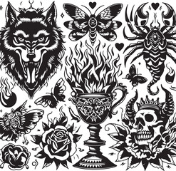 Vintage Tattoo Style Vector Bundle | Traditional Flash Art SVG Pack