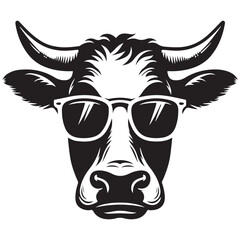 Cow Face with Sunglasses Vector Illustration Farm Animal Art Print