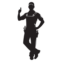 Silhouette Construction Worker Full Body Thumbs Up Vector Design Artwork