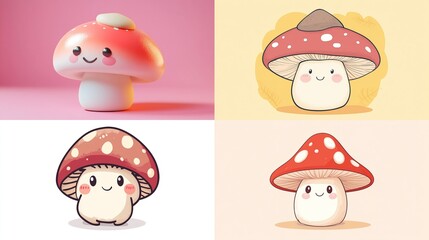 Cute cartoon mushroom illustrations.