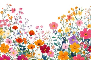 Abstract floral art background vector. Wallpaper of spring colorful flowers garden. Isolated on white for greeting cards, Easter, thanksgiving. Spring