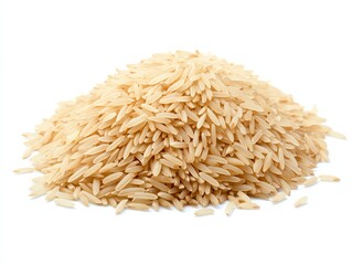 Pile of Uncooked Brown Rice Grains on White Background Ready to Cook