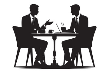 Business Meeting Silhouette Two Men Discussing Ideas Over Coffee