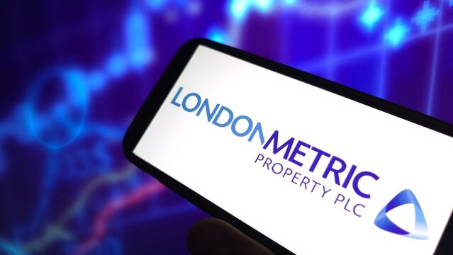 Konskie, Poland - March 27, 2025: LondonMetric Property company logo displayed on mobile phone