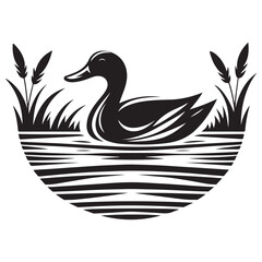 Obraz premium Silhouette duck swimming in lake vector illustration for nature theme