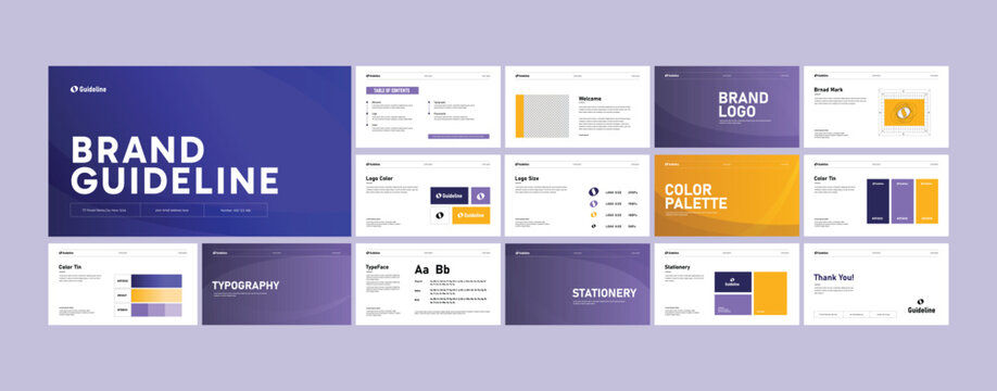 Brand guidelines template, Landscape brand identity presentation, Brown color, modern and clean design, Logotype guidelines template