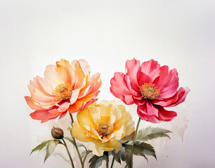 따뜻하고 자연스러운 느낌 주황 노랑 꽃 일러스트 수채화