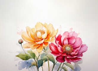 아름다운 수채화 느낌의 주황 노랑 꽃 일러스트