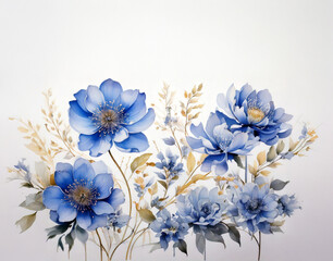 섬세한 디테일의 푸른 꽃 일러스트