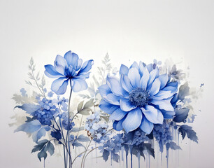 우아하고 고급스러운 푸른 꽃 삽화