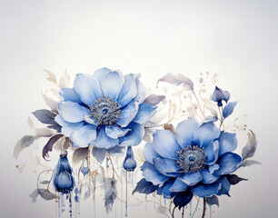 다양한 크기의 푸른 꽃 구성