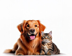 함께 있는 모습이 보기 좋은 골든 리트리버와 고양이