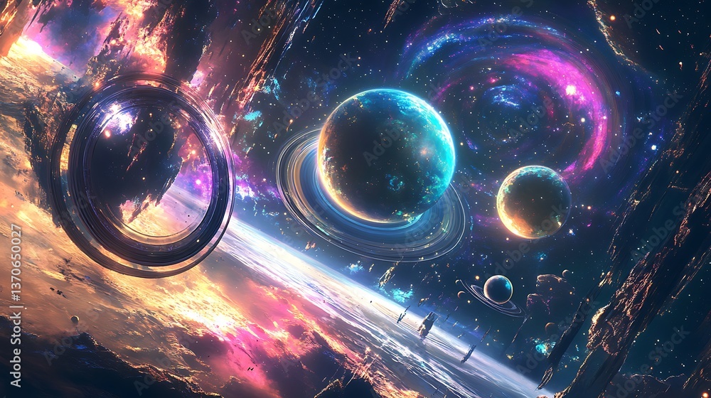 Poster cutting-edge astronomy lab with high-tech telescopes and interactive digital star charts
