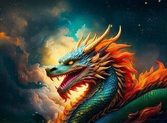 웅장하고 신비로운 용 그림 게임 및 애니메이션 아트워크