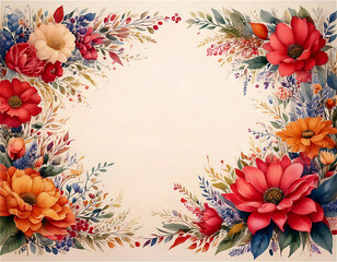 다채로운 꽃과 잎으로 구성된 수채화 스타일 프레임