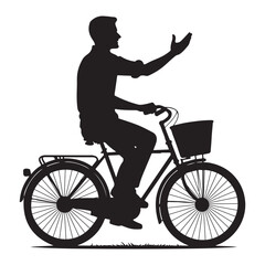 Silhouette Man Riding Bicycle and Waving Vector for Transportation Design