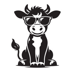 Cute Cartoon Cow Wearing Sunglasses Vector Graphic Illustration