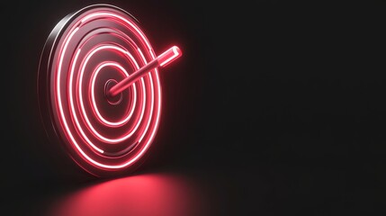 Glowing neon bullseye with arrow on black background