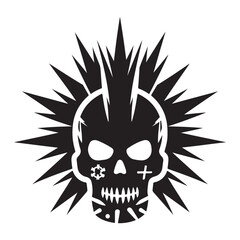 Skull with mohawk silhouette vector illustration punk rock aesthetic