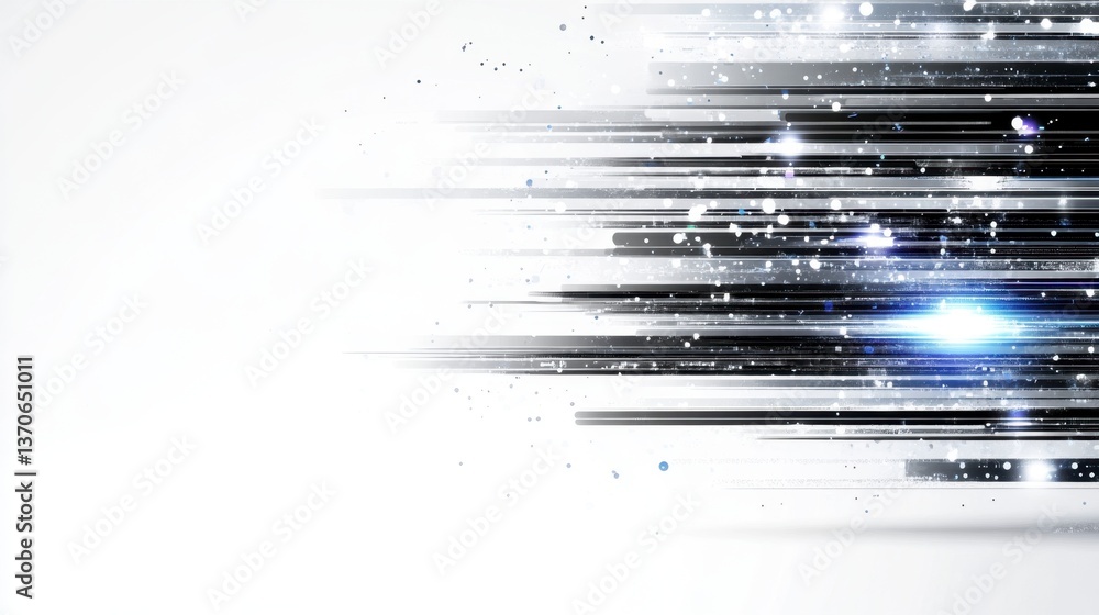 Fototapete abstract background with dynamic black and white lines, glowing light effects, and a white gradient 