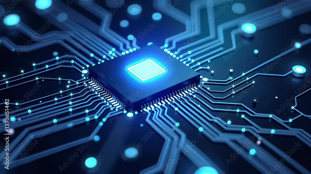 Aufkleber a futuristic look at a circuit board with a glowing central processing unit