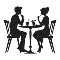 Silhouette illustration couple enjoying a coffee shop date