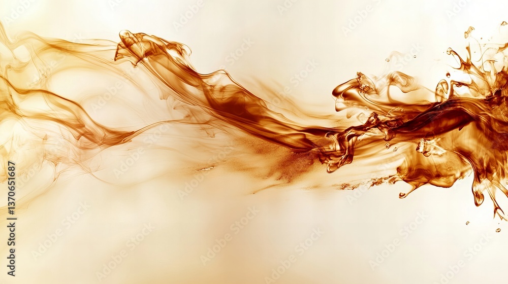 Poster brown liquid creates dynamic waves and splash patterns against a soft cream backdrop, showcasing int