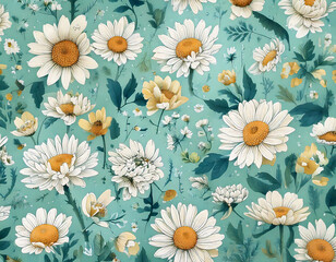 파스텔톤 데이지와 잎사귀의 플로럴 디자인