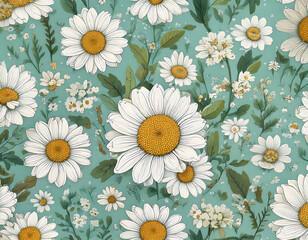 섬세한 수작업 스타일의 데이지 꽃 패턴