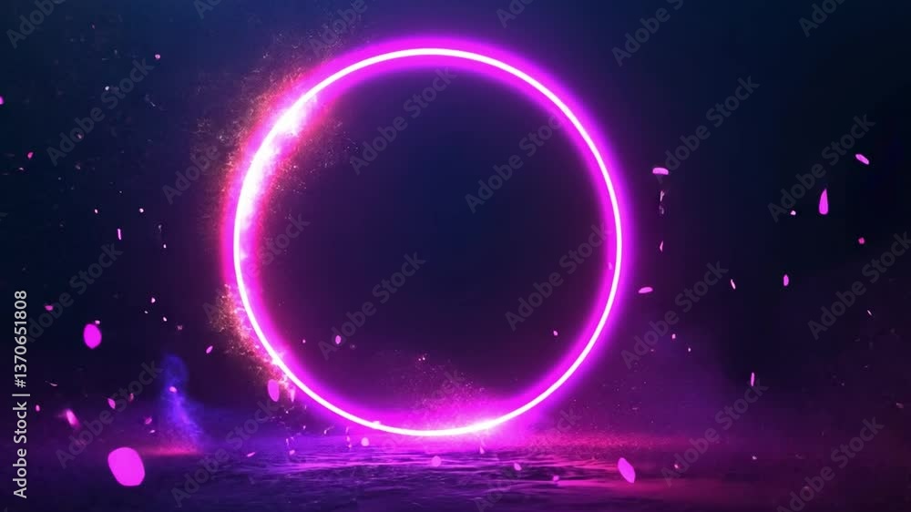 Aufkleber vibrant neon circular portal with sparkling effects and glowing light surrounded by colorful particl