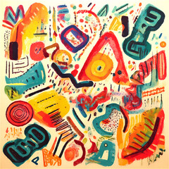 장난기 넘치는 컬러풀 추상 디자인 기하학적 요소와 자유로운 선