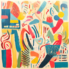 손으로 그린 듯한 활기찬 추상 패턴 다채로운 낙서 스타일