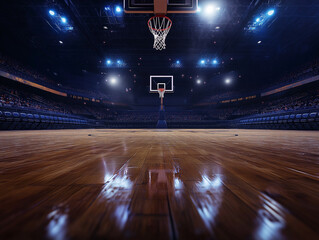 Basketball stadium lights at night