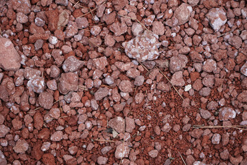 Detailed Close-Up of Red Soil with Granular Texture and Fine Particles in Natural Landscape