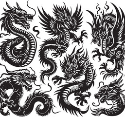 Tattoo Style Vector Bundle | Vintage Skull, Roses, Dragons, and Wild Animals Illustrations