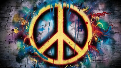 Colorful Peace Sign Graffiti – Vibrant Street Art on a Textured Urban Wall