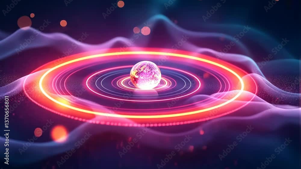 Aufkleber a mesmerizing orb pulsates with vibrant energy, surrounded by dynamic glowing rings and ethereal wav