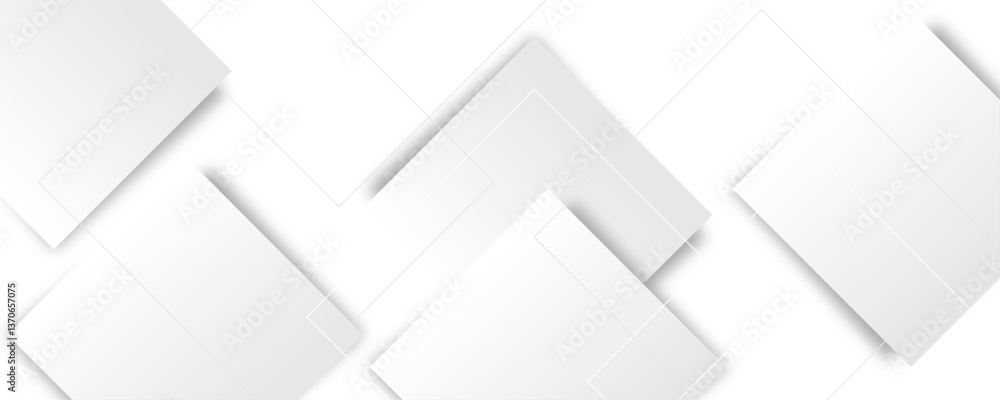 Poster abstract white background. square geometric pattern modern and minimal concept white and gray color 