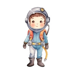diver standing  cute watercolors illustration on white background