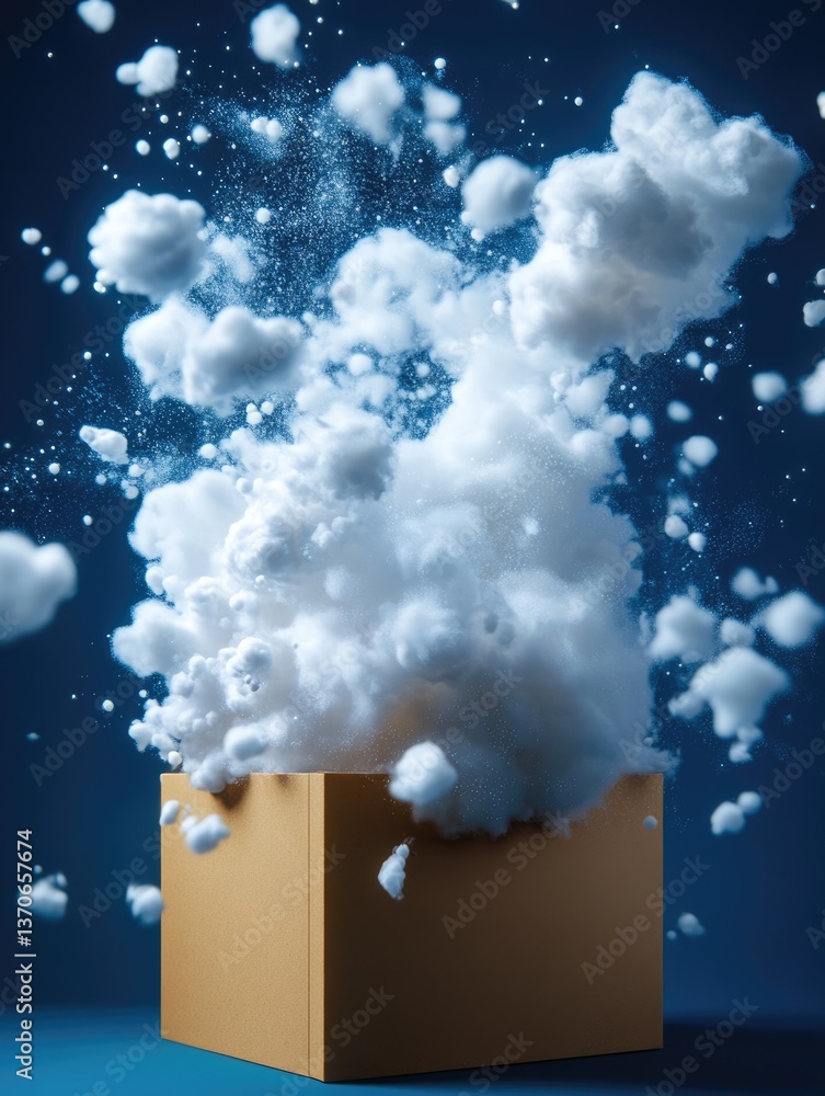 Poster brainstorming ideas in a box creative explosion concept for innovative thinking in a studio environm