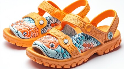 Kids' sandals with fish design.  Durable, colorful, and comfortable for summer
