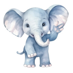elephant waving hand cute watercolors illustration on white background